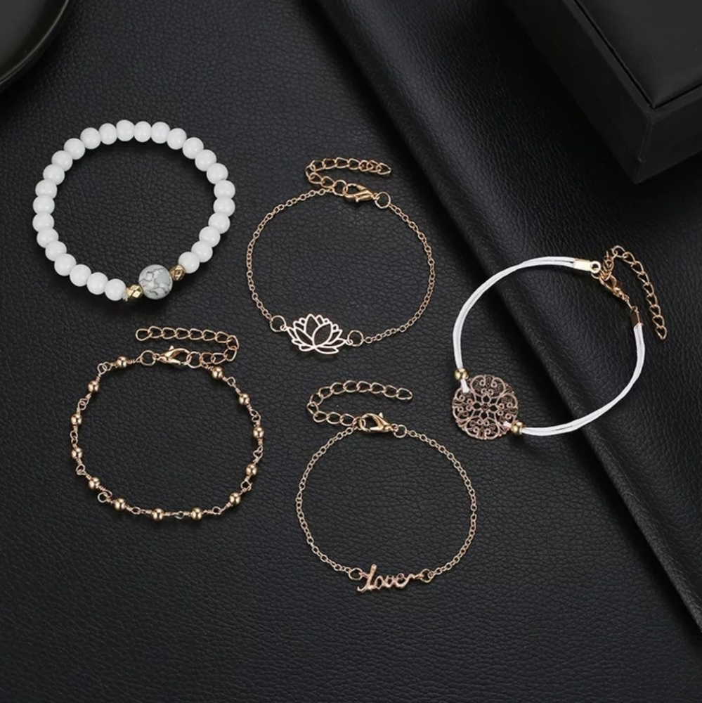 5 Piece Bracelet Anklet Set Lotus Flower B… - Picture 2 of 3